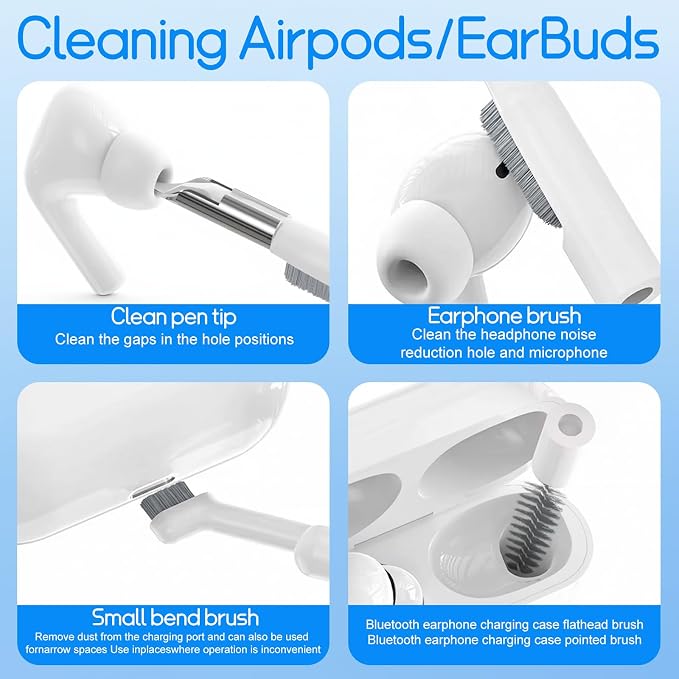 32-in-1 Keyboard Cleaning Kit iPhone Charging Port Speaker Cleaner | Multifunction Clean Tools for Airpods iPad MacBook Keyboard Earbuds Camera Computer Laptop Screen Electronics (White) - Image 4