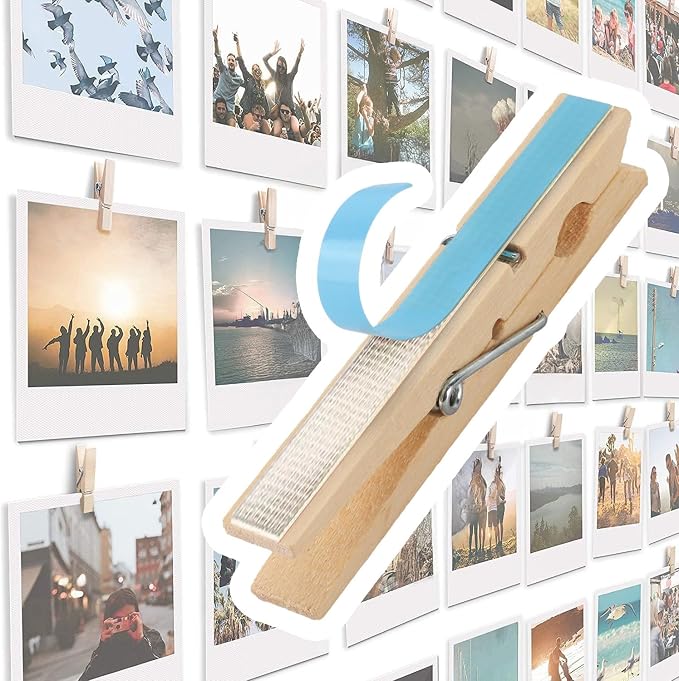 20 Pack Wood Photo Clips with Adhesive Layer 2.8'' for Wall, Art Holder, Mood Wall, Picture Holder, Poster Hanger, Dorm Room Decor, Photos Display by TOROS