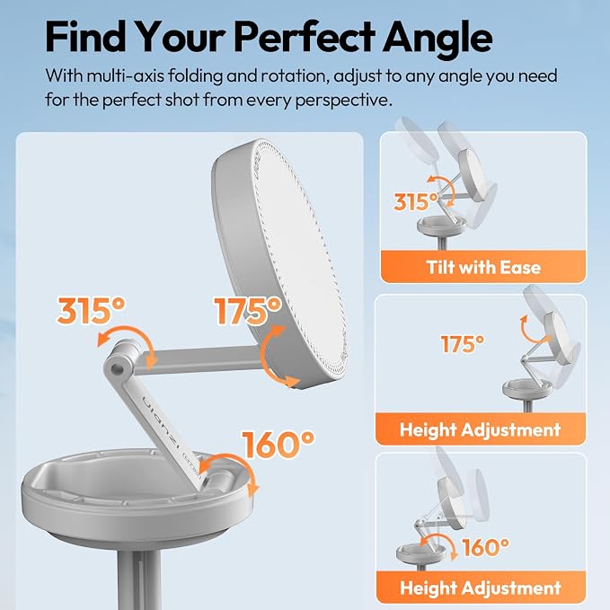 ULANZI Magnetic Phone Tripod 60'' Selfie Stick Auto Open Extendable Stand | Auto Open Tripod, N52 Magnet for Magsafe iPhone Mount, 360° Adjustment Aluminum, Creator Vlog Travel Desk Outdoor Use, White - Image 7