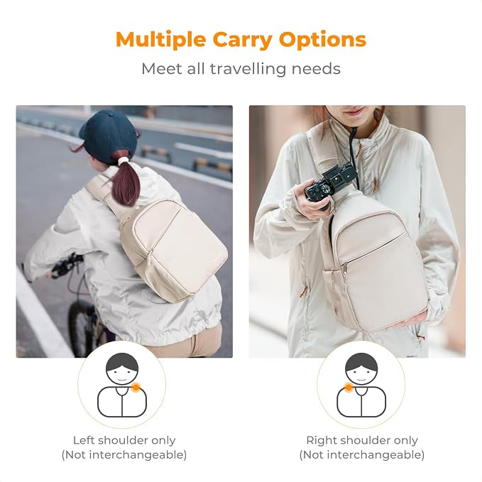 K&F CONCEPT Camera Sling Bag, Compact Crossbody Bag for DSLR Mirrorless | Lightweight Fabric, with Tripod Holder, Quick Access & Custom Dividers, Men & Women, for Sony Canon Nikon, Beige, BS06 - Image 7