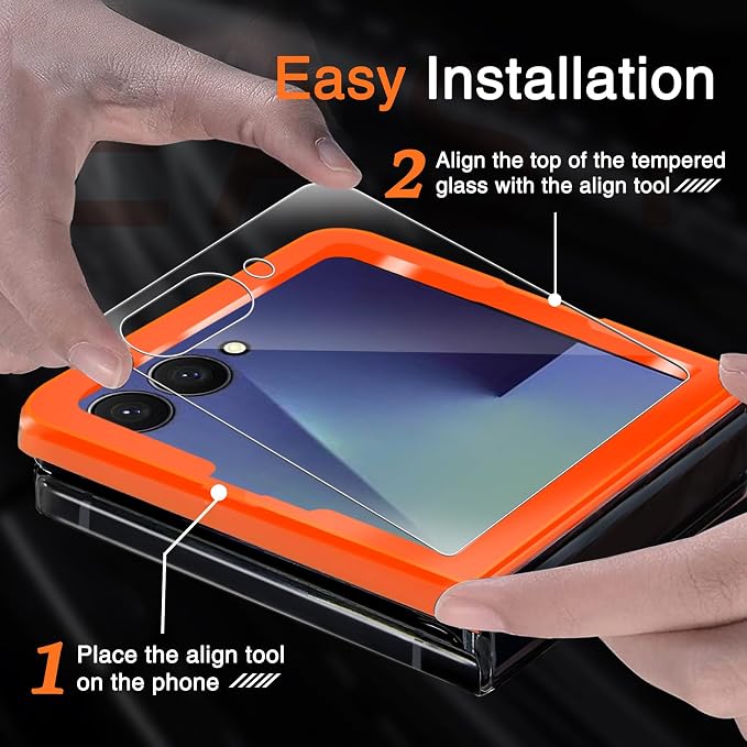 IMBZBK 9 in 1 Screen Protector for Samsung Galaxy Z Flip 7, 3+3+3 Pack | Auto Installation, 3 Inside Flexible Film + 3 Front Tempered Glass + 3 Camera Lens Protector Accessories - Image 4