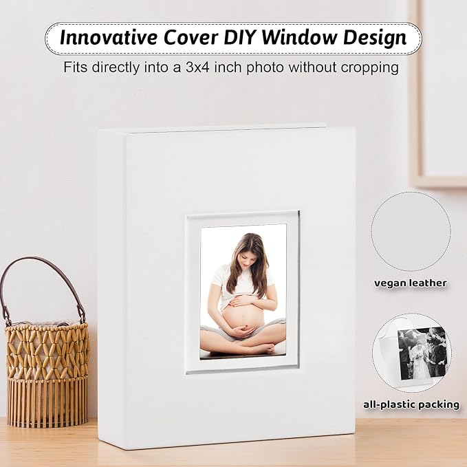 Popotop 4x6 Photo Album Holds 100 Pictures, Vegan Leather Hardcover | 100 Photos Capacity, Acid-Free Clear Slip-In Pockets, Compact Format, Front Photo Window, Gifts for Family Wedding Baby - Image 2