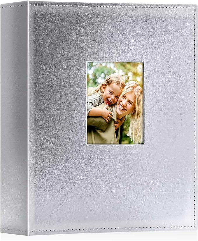Ywlake Photo Album 4x6 400 Pockets, Leather Photo Albums Holds 400 Vertical Pictures Only Silver by Ywlake