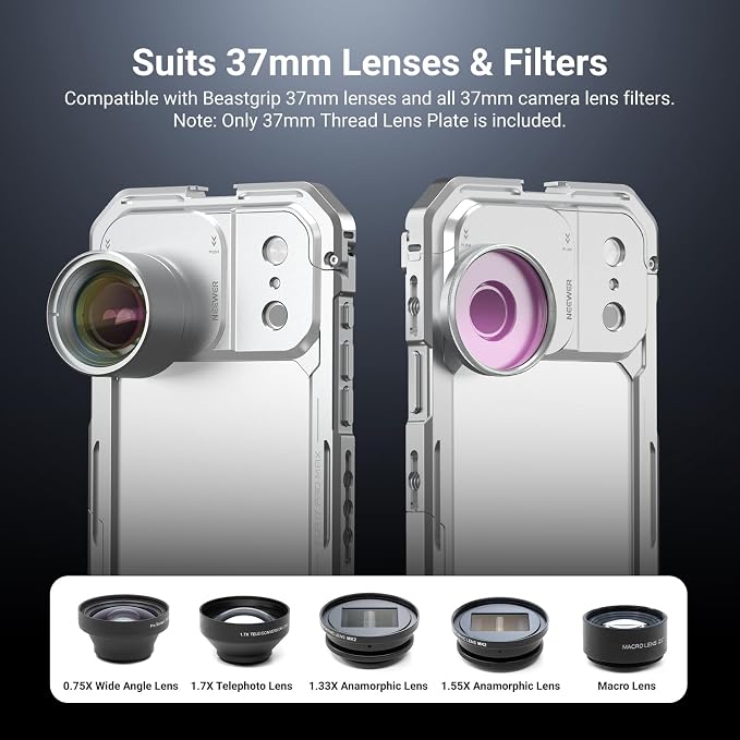 NEEWER 37mm Filter Lens Backplate for PA143/PA144 Phone Cage Only, Quick Release Video Rig Mobile Camera Photography Accessories Compatible with iPhone 17 Pro 17 Pro Max Beastgrip, PA152 (Silver) - Image 4