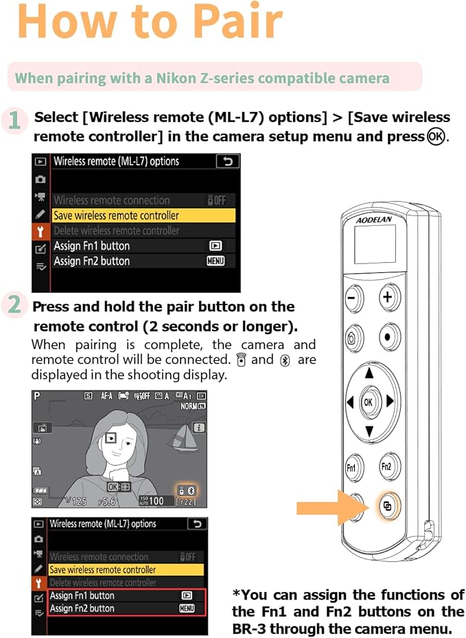 Aodelan for Nikon Wireless Rechargeable Camera Remote Control | Camera Shutter Release Trigger with OLED Screen for Zfc, Z50, P1000,A1000, P950, B600; Replaces Nikon ML-L7(Black) - Image 7