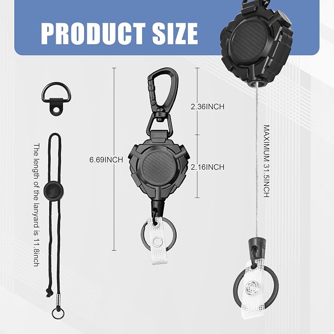 CB Mic Holder Retractable Microphone Keeper Heavy Duty CB Radio Retractable Hanger Tether, 32" Stainless Steel Cord (2 PCS) - Image 5