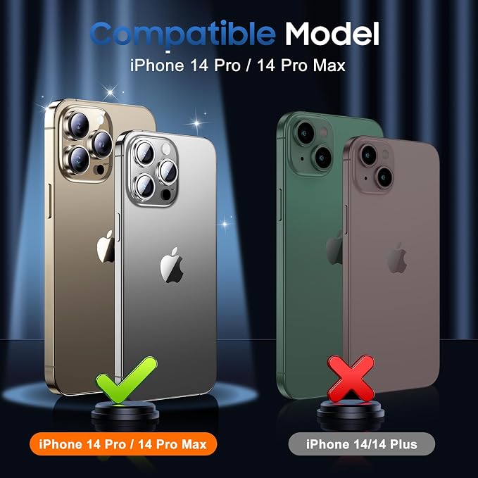 UniqueMe for iPhone 14 Pro Max/14 Pro Camera Lens Protector-Glitter Golden | 3 Pack-Acrylic, Not Glass, Case Friendly, Scratch-Resistant, Night Shooting Mode - Image 7