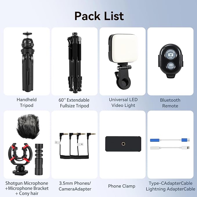 Vlogging Kit for iPhone - YouTube Starter Kit for Content Creators | with 60'' Extendable Fullsize Tripod, Soft Light and Shotgun Microphone for Vlogging, YouTube, Video Recording - Image 7