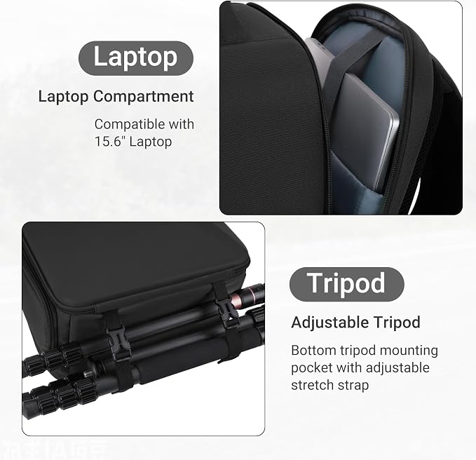 MOSISO Camera Backpack,Photography Camera Bag with Lens Pouch,Black | DSLR/SLR/Mirrorless Waterproof Hardshell Case, Tripod Holder&15.6 inch Laptop Compartment Compatible with Canon/Nikon/Sony - Image 5