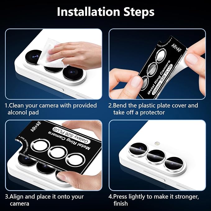 for Samsung Galaxy S26 Plus Camera Lens Protector, Individual Metal Ring Tempered Glass Lens Cover, [Strong Adsorption] Scratch Resistant Ultra-Thin HD Clear Lens Cover, Titanium Silver Ring - Image 7