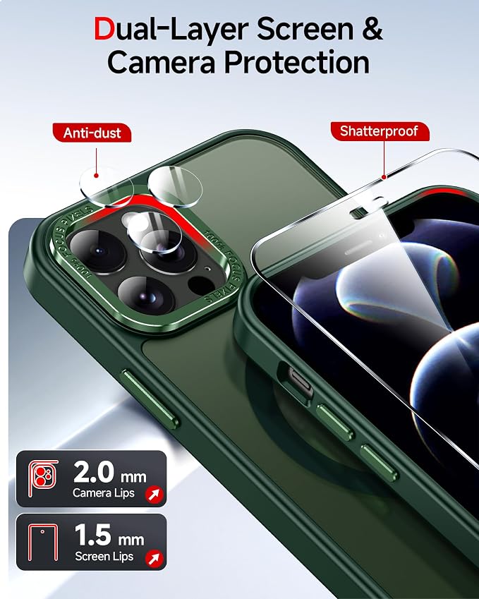 LeYi for iPhone-12-Pro-Max Case Green:[ Screen Protector X2+ Camera Lens Cover X2] Compatible with Magsafe i Phone 12Pro Promax Magnetic Fundas para iohone 12 Pro Max Protective Women Men, Green - Image 4