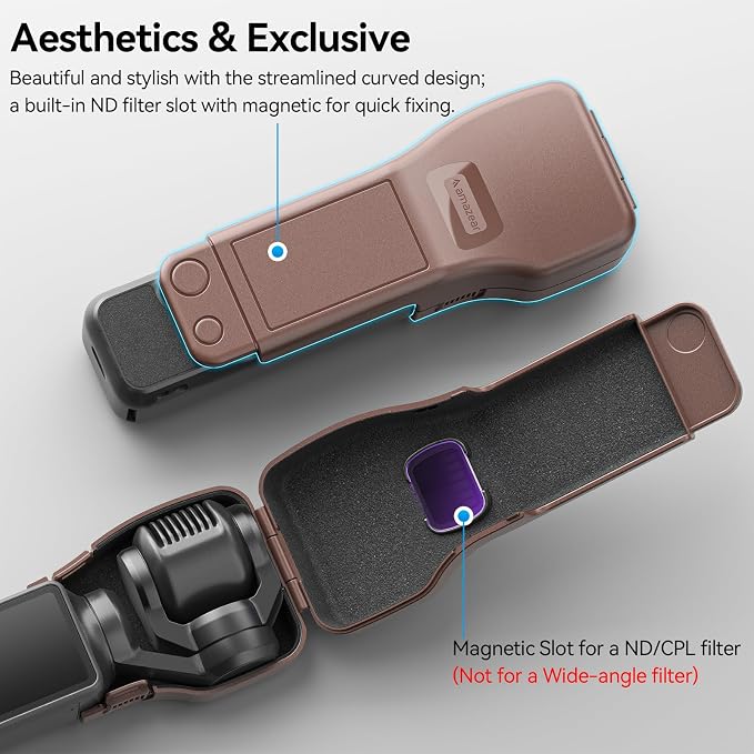 AMAZEAR Gimbal Screen Protective Cover for DJI OSMO Pocket 4/3/Xtra Muse, Pocket4 Accessories Portable Lens Cap Hard Case with Soft Lining for Carry/Protection/Storage, Quick Open/Close, Brown - Image 6