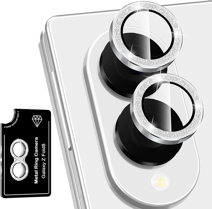 for Samsung Galaxy Z Fold 8 Camera Lens Protector, Individual Metal Ring Tempered Glass Lens Cover, [Strong Adsorption] Scratch Resistant Ultra-Thin HD Clear Lens Cover, Silvery Sparkly by Btscase