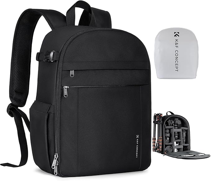 K&F CONCEPT Camera Backpack, Lightweight Camera Bag with Tripod Holder | Professional Bag for DSLR/SLR Mirrorless, with 14in Laptop Compartment & Rain Cover, Men & Women, for Sony Canon Nikon, B19 by KFCONCEPT
