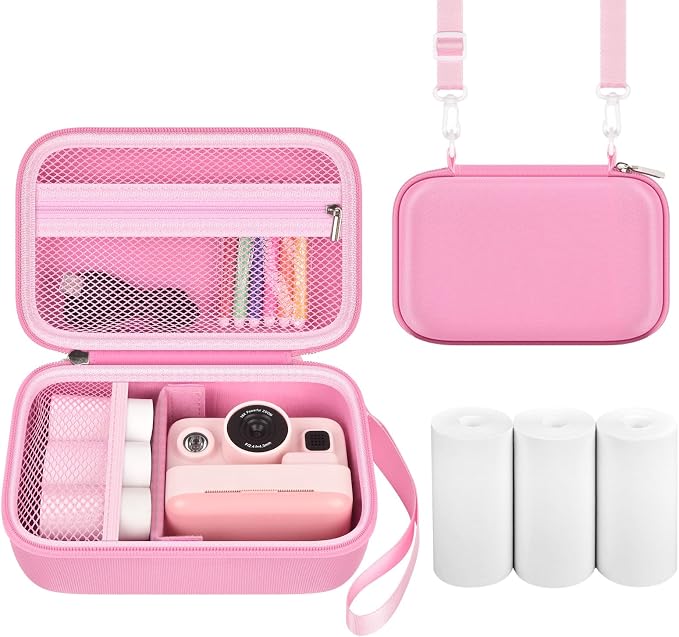 Boobowl Kids Instant Print Camera Case for Dylanto, for Gofunly Cameras | 3 Included Paper Rolls, Adjustable Divider, Mesh Pocket and Shoulder Strap for Kid Travel, Photo Storage, Box Only - Pink by BOOBOWL