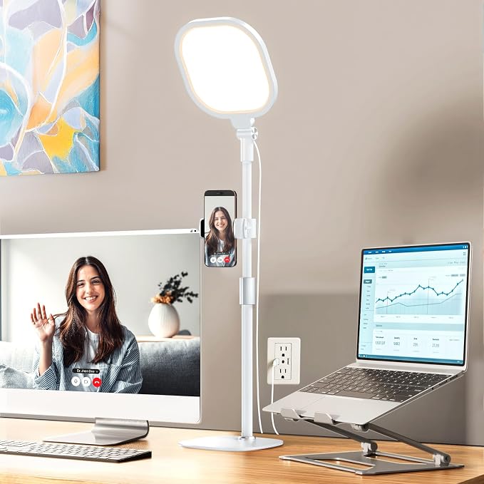 Video Conference Lighting for Zoom with Stand, 30 Modes, CRI>98 | Edge-lit Eye-care Full-screen Ring light, Dimmable with 360° Stand, Memory Func for Zoom, Video Calls, Live Streams, Webcam by LitONES