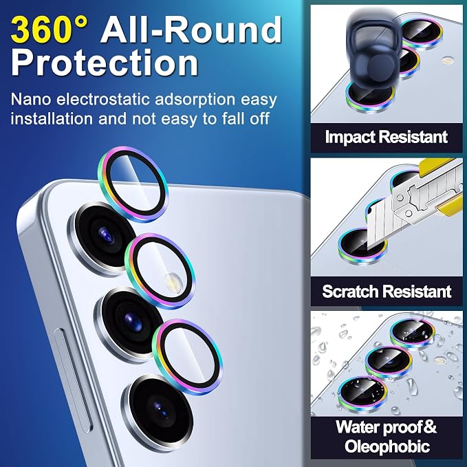 for Samsung Galaxy S25 Plus Camera Lens Protector, Individual Metal Ring Tempered Glass Lens Cover, [Strong Adsorption] Scratch Resistant Ultra-Thin HD Clear Lens Cover, 1 Set-Colorful - Image 3
