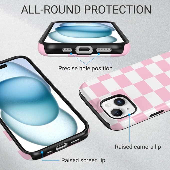 TPU Phone Case for iPhone 15, MagSafe Wireless Charging Compatible, Shockproof Slim Fit Protective Cover with Anti-Yellowing & Raised Camera Protection (Plaid 4, iPhone 15) - Image 3