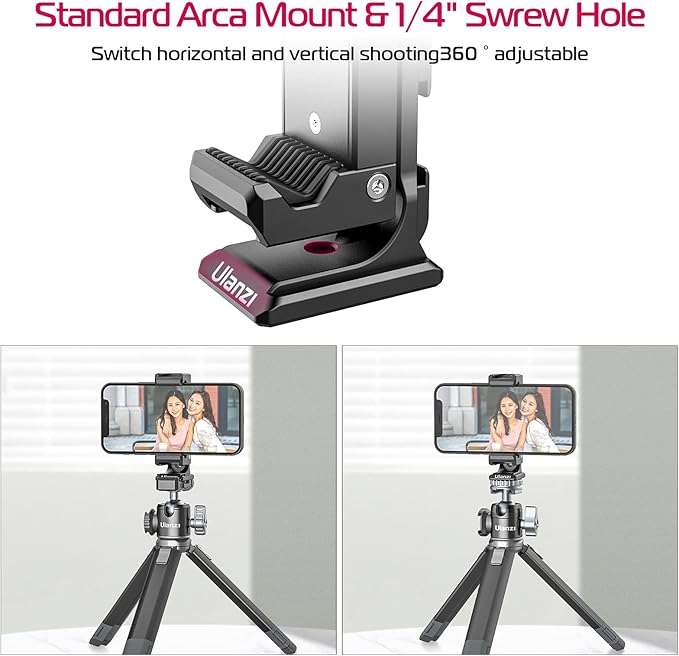 Metal Phone Tripod Mount 3 Cold Shoes & Arca Port, 360° Smartphone Tripod | Adapter for iPhone 17 16 15 Cell Phone Stand Holder for Desktop Video Live Streaming Vlogging Rig - Image 2