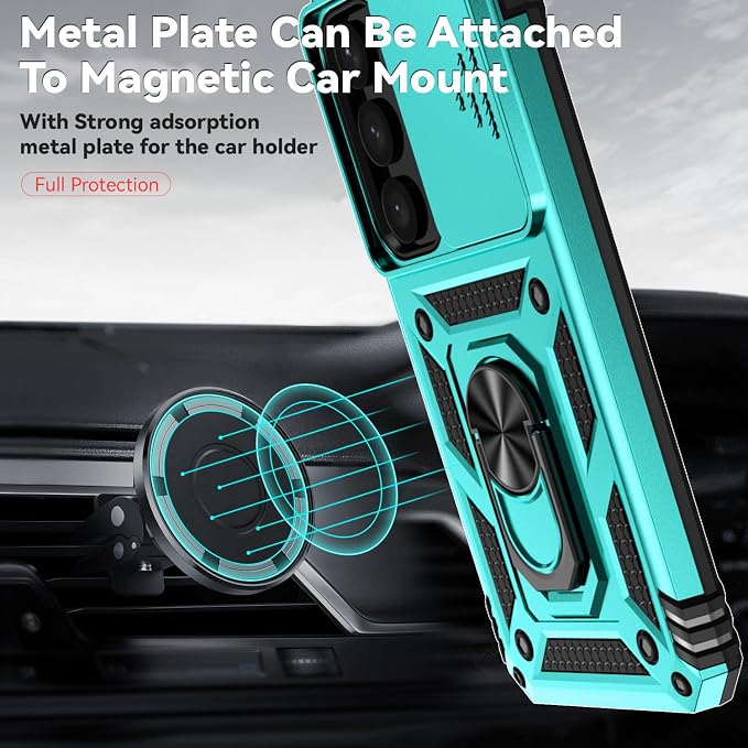 for Samsung Galaxy S24 Plus Case with Camera Lens Cover HD Screen Protector, Military-Grade Drop Tested Magnetic Ring Holder Kickstand Protective Phone Case for Samsung Galaxy S24 Plus (Mint) - Image 3