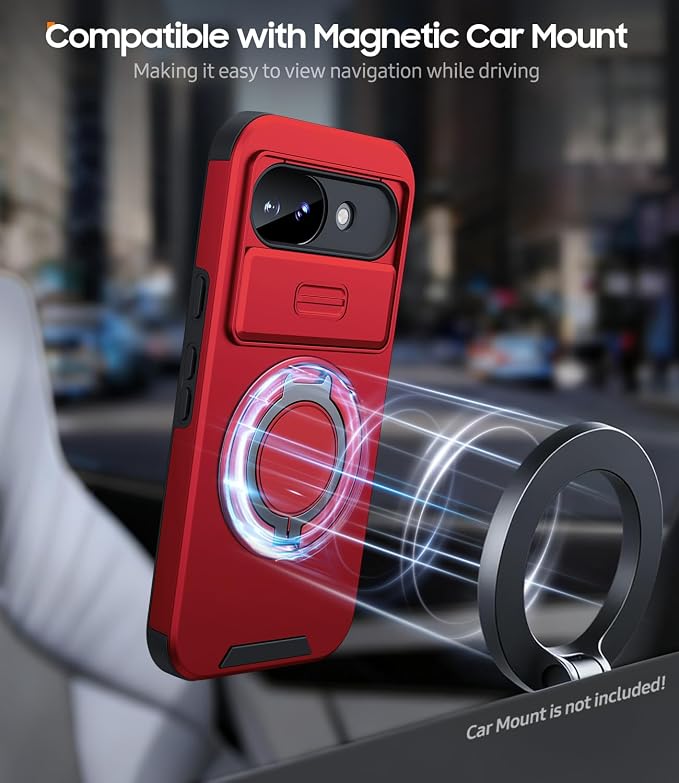 JAME for Google Pixel 10A Case with Ring Stand & Slide Camera Cover Red | Ring Holder Kickstand, Screen Protectors, Dual-Layer Shockproof Protective, Magnetic Accessory Friendly Phone Case, Red - Image 6