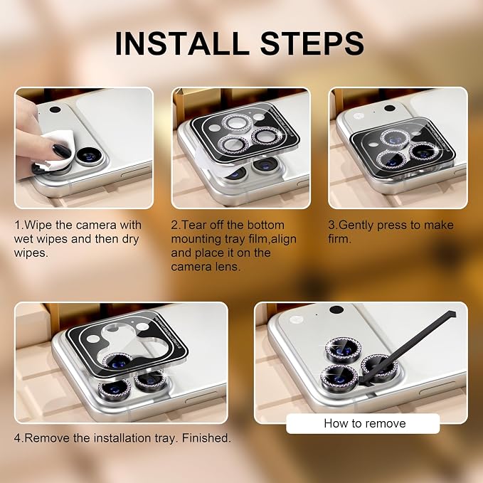 Misea Compatible for iPhone 17 Pro/iPhone 17 Pro Max Camera Lens Protector | 9H Tempered Glass Ultra HD Bling Camera Screen Protector Cover Metal Individual Ring Decoration Accessories, Black Diamond - Image 7