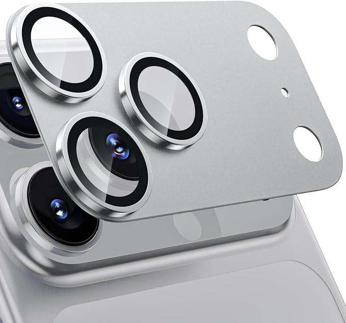 WSKEN for iPhone 17 Pro Camera Lens Protector - Military Grade Design | Strong Adhesion, Daily Shatterproof, Metal Aluminum Alloy Tempered Glass Camera Screen Protector, Silver by SmartProtectionGreenerFuture