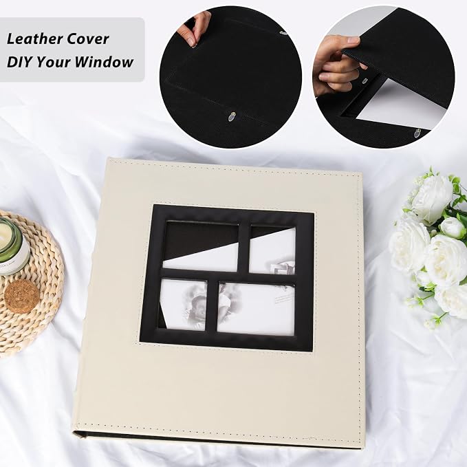 RECUTMS Photo Album 4x6 600 Pockets Large Leather Family Picture Book Beige | Black Pages, Hold 600 Horizontal and Vertical Photos, Travel, Christmas PhotoBook, DIY Front Window, Wedding Baby Memory Book - Image 3