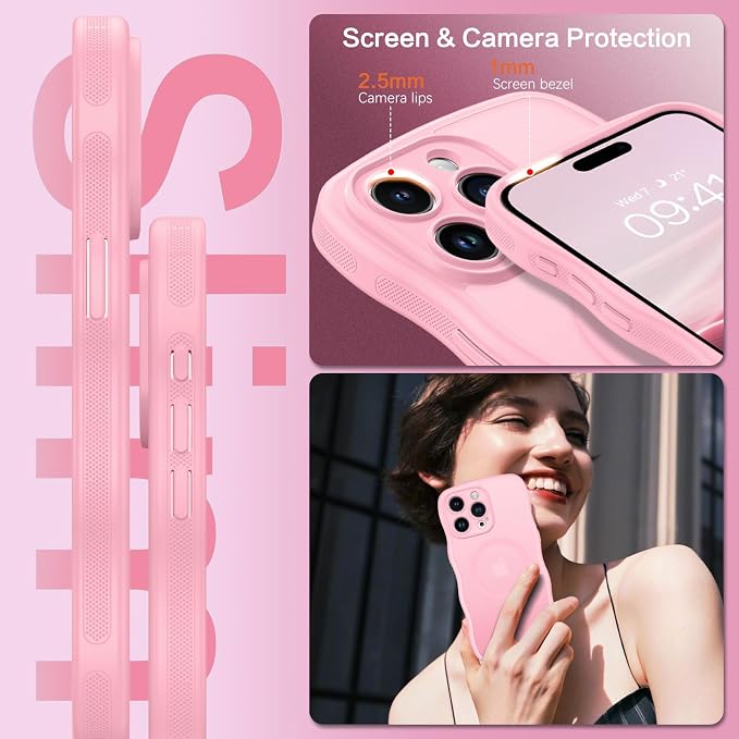 BENTOBEN Magnetic for iPhone 15 Pro Max Case, Cute Wavy [Full Camera Protection][Compatible with MagSafe] Matte Anti-Slip Bumper Women Men Boys Protective Cover for 15 ProMax 6.7", Light Pink - Image 4