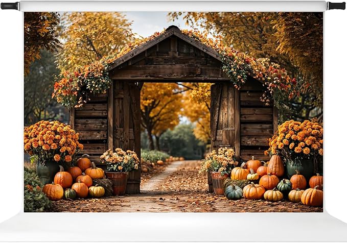 Kate Fall Backdrop Pumpkin Autumn Photography Backdrops Vintage Farmhouse Maple Scene Harvest Photo Background, 10x6.5ft by KateBackdropforPhotography