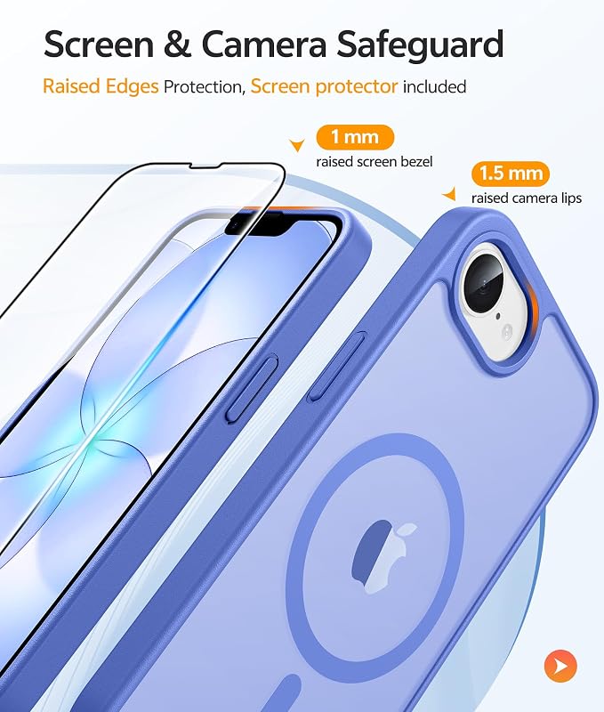 FNTCASE for iPhone 17e/ iPhone 16e Case, Fit for Magsafe, Screen Protector | Translucent Matte Magnetic Back, 14FT Military Grade Drop Protection, Shockproof Protective Phone Cover, Ultramarine - Image 4