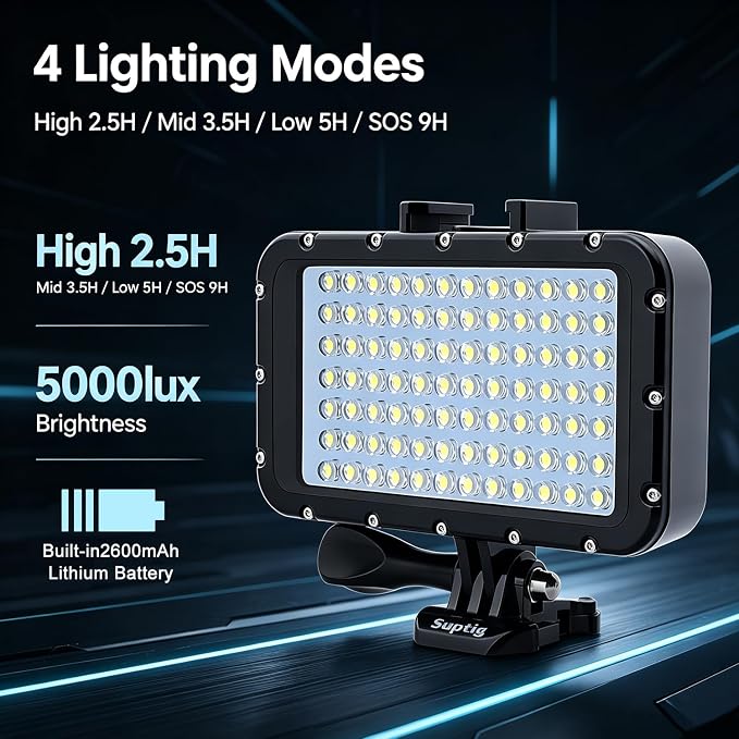 Suptig Underwater Lights Dive Light 84 LED High Power Dimmable Waterproof LED Video Light Waterproof 164ft(50m) Camera Light for Gopro Canon Nikon Pentax Panasonic Sony Samsung SLR Cameras - Image 5