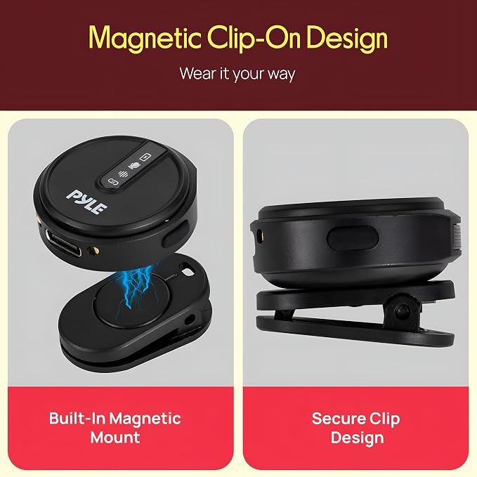 Pyle Wireless Lavalier Microphone System | Noise-Canceling Clip-On Lapel Mic with Magnetic Mount, 7H Battery, 360° Omnidirectional Audio, Charging Case | DSLR, iOS & Android for Vlogging, Podcasting - Image 3