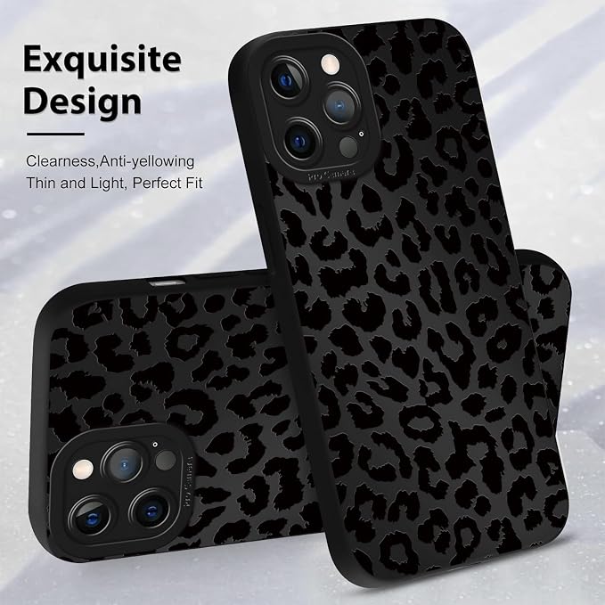 Cute Black Cheetah Print Phone Case for iPhone 12 Pro 6.1" | Aesthetic Leopard Pattern Design Cover Full Camera Lens Protective Shockproof Soft Slim TPU Funda for Men Women Girls - Image 4