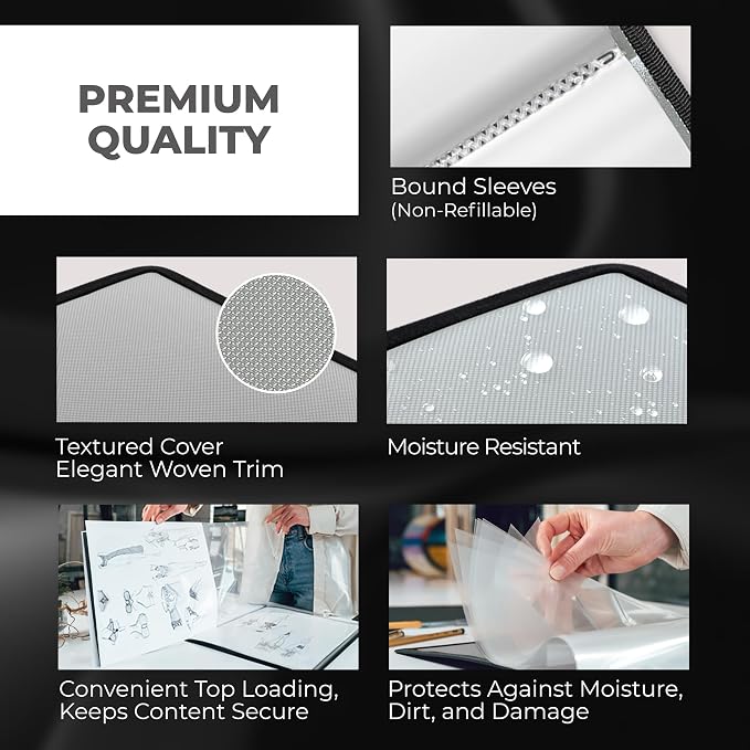 Dunwell 11x14 Art Portfolio Binder, 24-Sleeve, Mounting Paper, Silver | 24 Clear Sleeves, Displays 48 Pages, Mounting Paper Included, Artwork Storage, Acid-Free Poly Protection - Image 5