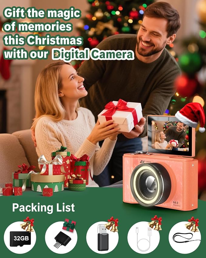 W & O 4K Digital Camera for Photography,180°Flip Screen Kids Digital Camera | 64MP Vlogging Camera for YouTube with SD Card,16X Zoom Autofocus,Point and Shoot digital cameras for Teens Beginner,Orange - Image 7
