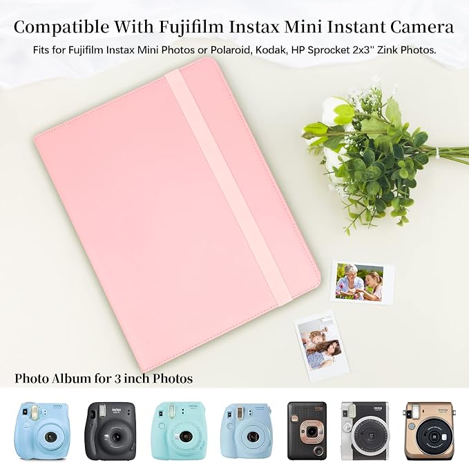 Veicevol 400-Pocket 2x3 Photo Album for Instax Mini and Polaroid, Pink | PU Leather Cover Keeps, Fits Instax Mini and Polaroid 2x3 Photos, Protects Travel, Wedding and Family Memories - Image 3