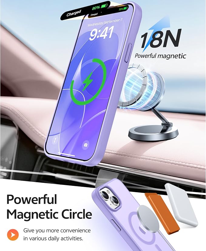 FNTCASE for iPhone 15/14 Plus Case, Fit for Magsafe, Screen Protector | Translucent Matte Magnetic Back, 14FT Military Grade Drop Protection, Shockproof Protective Phone Cover, Light Purple - Image 3