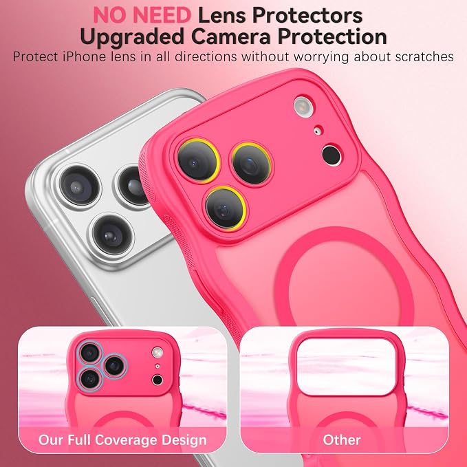 BENTOBEN Magnetic for iPhone 17 Pro Max Case, Cute Wavy [Full Camera Protection][Compatible with MagSafe] Matte Anti-Slip Bumper Women Girls Boys Protective Cover for 17 ProMax 6.9", Hot Pink - Image 4
