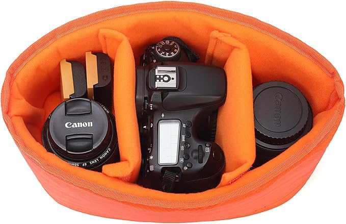 JAKAGO Shockproof Camera Insert Bag for SLR DSLR Mirrorless Camera Lens Flash Light Accessories Camera Pouch with Adjustable Dividers for Canon Nikon Sony Water Resistant Camera inner case(Orange) - Image 4