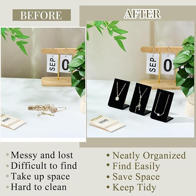 RattanView 12 Pcs Earring Display Stand Necklace Holder, Black, Velvet - Image 4