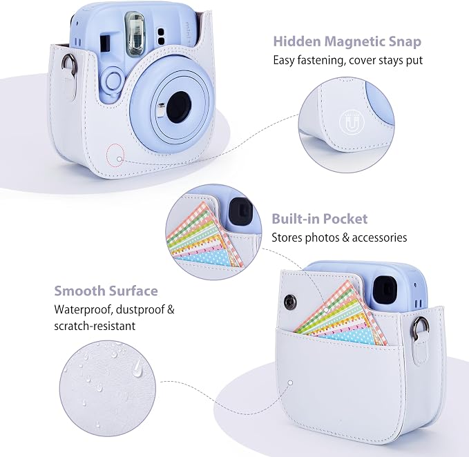 Phetium Mini 13 Camera Case for Fujifilm Instax Mini 13 12 Camera-White | Mini Camera Protective Case,PU Leather Bag,Photo Storage Pocket,Adjustable Shoulder Strap,Magnetic Flip - Image 4