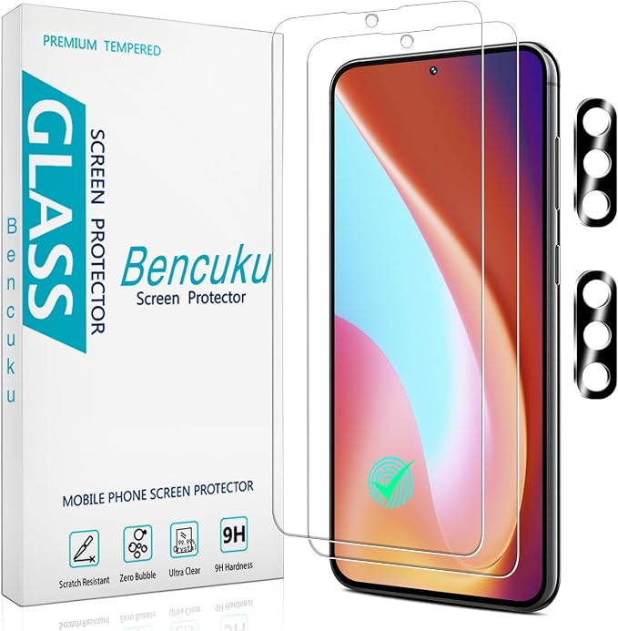 2+2 Pack Screen Protector for Samsung Galaxy S23 FE Tempered Glass | Fingerprint ID Compatible, Camera Lens Protector, Anti Scratch, Bubble Free, Case Friendly, HD Clear by Bencuku