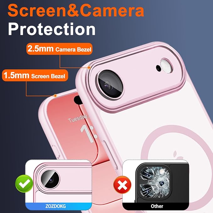 for iPhone Air Case with Privacy Screen Protector, Pink | Full Camera Protector, Magnetic, Compatible with MagSafe, Translucent Matte Phone Cover for iPhone 17 Air Case Women Girls - Image 7