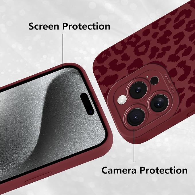 Cute Burgundy Cheetah Print Phone Case for iPhone 15 Pro Max 6.7" | Aesthetic Leopard Pattern Design Cover Full Camera Lens Protective Shockproof Soft Slim TPU Funda for Women Girls - Image 5