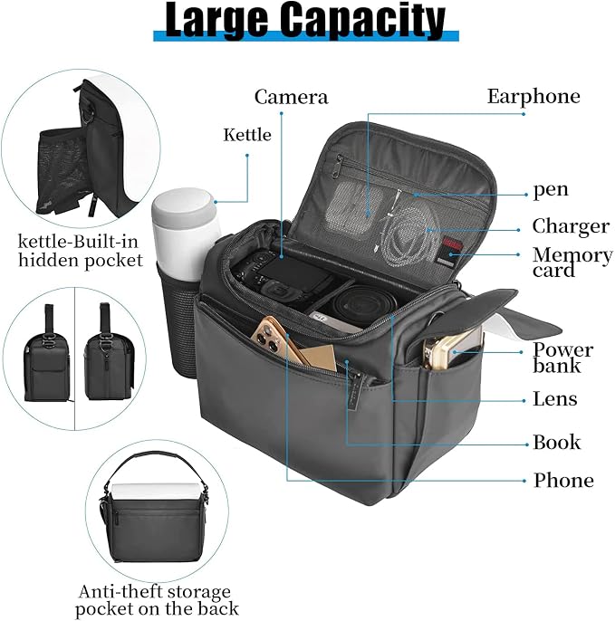 Cwatcun Camera Shoulder Bag, Waterproof Crossbody Case, Compact Photography Backpack, Compatible with Canon/Nikon/Sony/Fuji DSLR/SLR/Mirrorless Camera, Lens and Accessories, White - Image 4