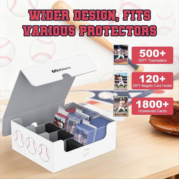 Mlikero Baseball Card Storage Box, Trading Card Storage Box Oversized Fits Toploaders, Magnetic Closure Sports Card Case for Baseball Cards (Holds 500+ Toploaders) - Image 2