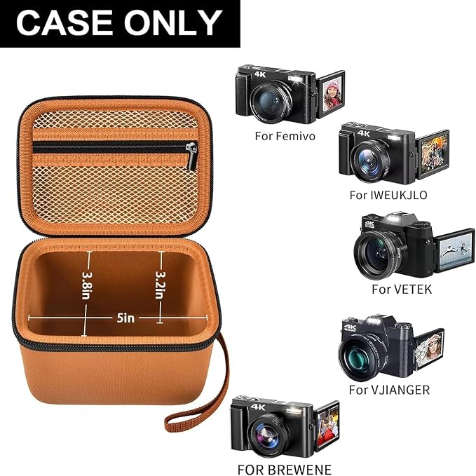 Comecase Vlogging Camera Case for Duluvulu/for VJIANGER 4K Digital Cameras | Mesh Pocket for Charging Cables and Batteries, Travel Storage for Vloggers, Parties and Camping (Brown) - Case Only - Image 2