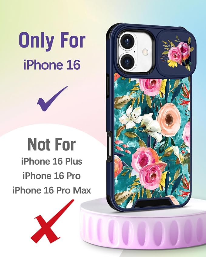 Buleens for iPhone 16 Case 6.1 Inch - with Ring Stand & Camera Cover Aesthetic Cute Designed for Women Girls Girly Pretty Unique Kawaii Flowers Phone Case for iPhone 16 Compatible with Magsafe - Image 2