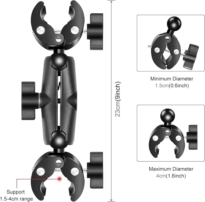 Double Mount Clamp for Action Camera, PULUZ Super Clamp Adapter Double Head Multifunction Holder for Motorcycle, Photography Light Fixture Bracket,Umbrella,Selfie Stick,Reflector - Image 2